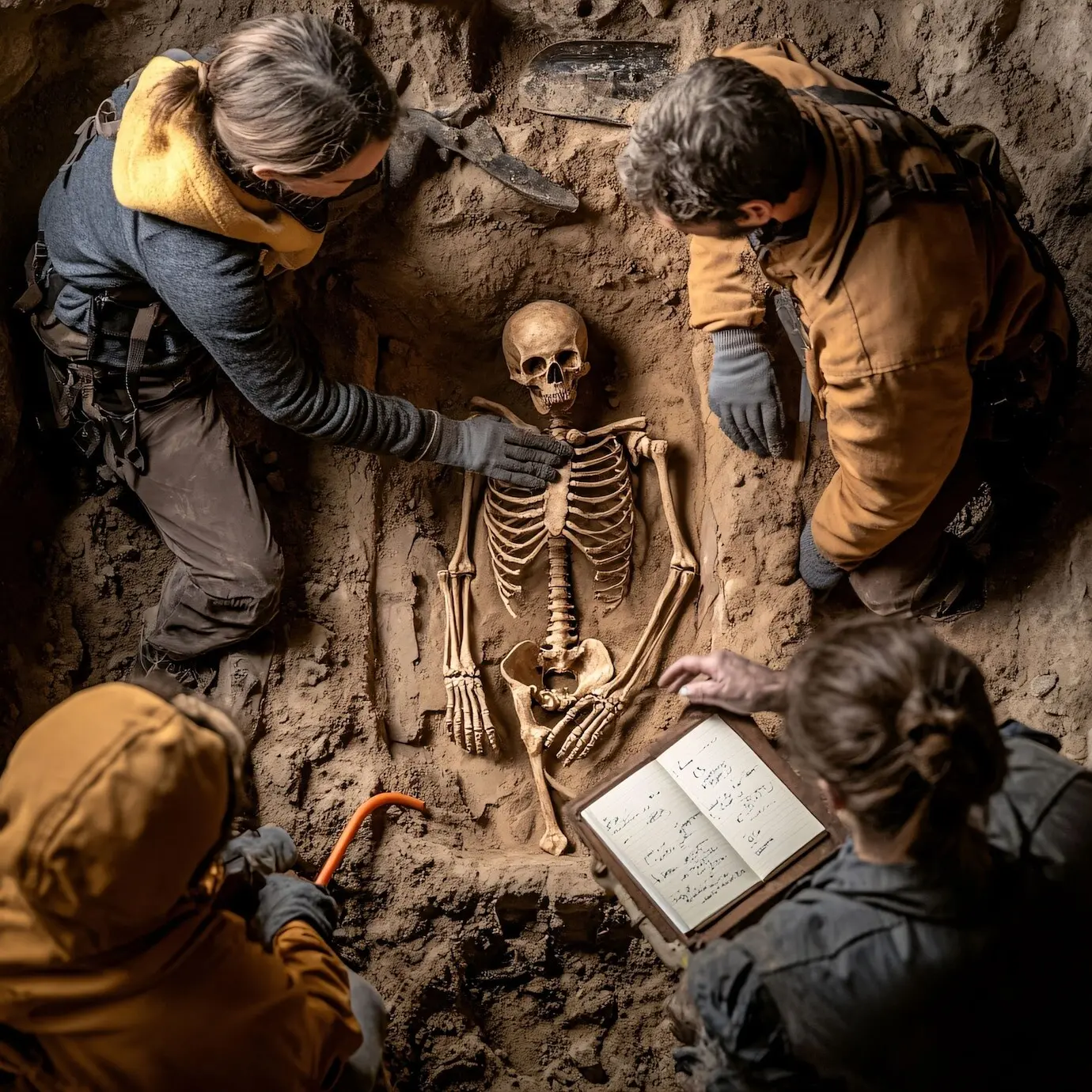 Szene aus einer archäologischen Ausgrabungsstätte mit antiken Überresten und Entdeckungen